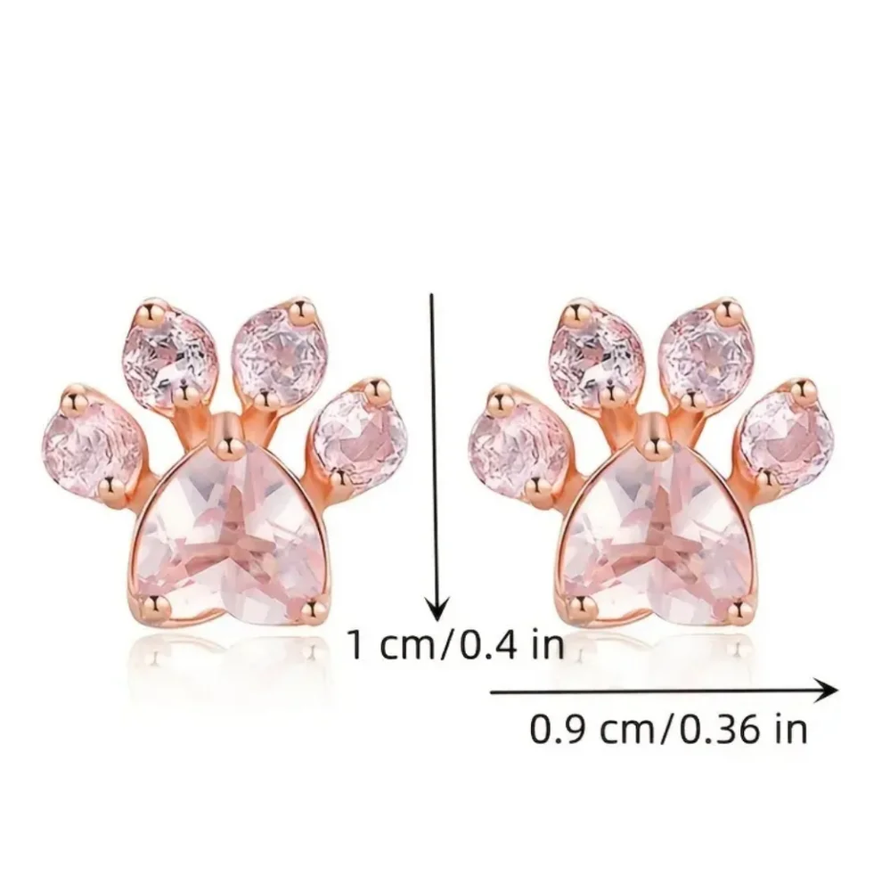 Crystal Pink Cat Dog Paw Earrings - Picture 5 of 7